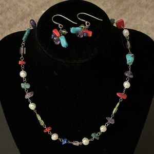 Silpada multicolor stone & silver necklace earrings set